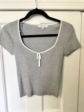 Love Tree Light Gray Ribbed Scoop Tie Short Sleeve Top